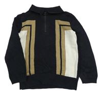 Černo-béžovo-bílý svetr s límečkem Matalan