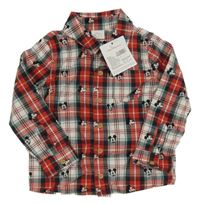 Nové - Červeno-šedo-bílá kostkovaná košile s Mickeym Disney