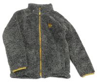 Šedá huňatá propínací mikina s výšivkou 