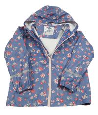 Modrá nepromokavá bunda s kytičkami a kapucí Lupilu