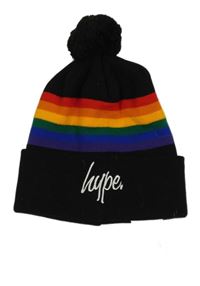 Nové - Černo-barevná pruhovaná pletená čepice s logem Hype