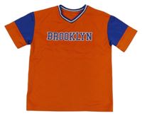 Cihlově červeno-modré sportovní tričko s nápisem Primark