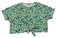 Černá plišovaná květovaná crop halenka Page one young