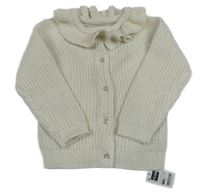 Nové - Bílo-zlatý žebrovaný propínací svetr s volánky Dunnes