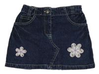 Tmavomodrá riflová sukně s kytičkami Kids