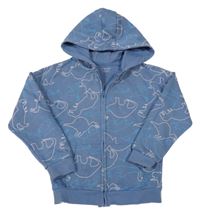 Modrá propínací mikina s dinosaury a kapucí Primark
