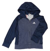 Tmavomodrá propínací sportovní mikina s logem a kapucí Adidas