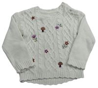 Smetanový vzorovaný pletený svetr s kytičkami a muchomůrkami Nutmeg