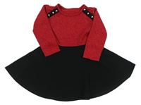 Černo-červené vzorované melírované šaty s gombíky 