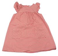 Jahodovo-růžovo-světlerůžové kostkované šaty s volánky F&F
