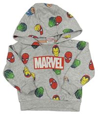 Šedá melírovaná oversize mikina s Avengers a logem a kapucí PRIMARK