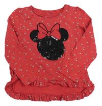 Červené triko s Minnie z flitrů a kytičkami a volánkem Disney
