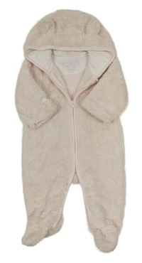 Světlerůžová chlupatá kombinéza s kapucí s oušky the little white company 