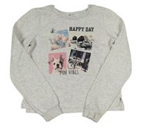 Světlešedá melírovaná crop mikina s obrázky H&M