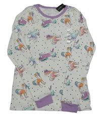 Nové - bílo-fialové puntíkaté pyžamové triko s jednorožci St. Bernard