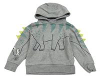 Šedá melírovaná mikina s dinosaurem a ostny a kapucí C&A