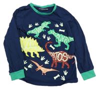 Tmavomodro-zelené pyžamové triko s dinosaury alive