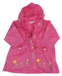Tmavorůžová pláštěnka s kytičkami a kapucí 