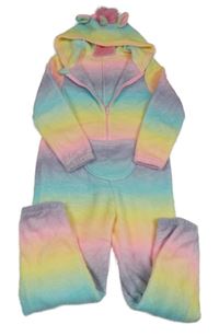 Barevná duhová plyšová kombinéza s kapucí - jednorožec 