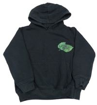 Černá oversize mikina s nápisy a listy a kapsou a kapucí 