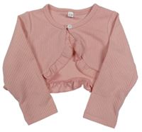 Růžové žebrované propínací bolérko s volánky 