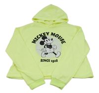 Neonově žlutá crop mikina s Mickey a kap