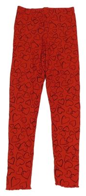 Červené žebrované legíny se srdíčky Tu