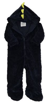 Tmavomodrá plyšová podšitá kombinéza s kapucí a ostny F&F