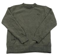 Tmavošedý vzorovaný vlněný zateplený svetr s nášivkou