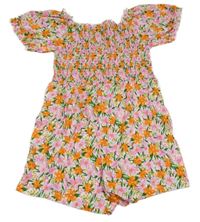 Bílo-růžovo-oranžový květovaný kraťasový overal St. Bernard