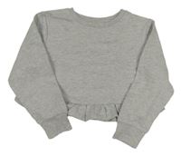 Šedá melírovaná crop mikina s volánkem 