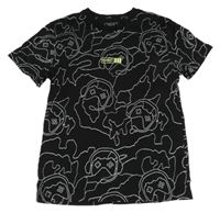 Černé vzorované tričko s ovladači a nápisem Next