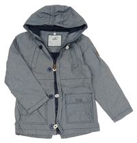 Modrá melírovaná plátěná jarní parka s nášivkou a kapucí Topolino