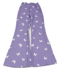 Fialové vzorované flare kalhoty s motýlky SHEIN