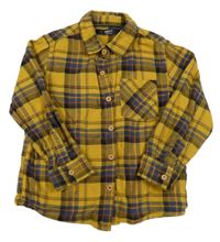 Okrovo-safírovo-hnědo-černá kostkovaná košile Next