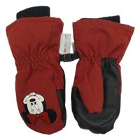 Vínovo-černé šusťákové zimní palcové rukavice s Minnie Disney
