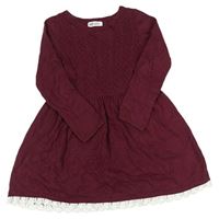 Vínové svetrové vlněné šaty s perforovaným vzorem H&M