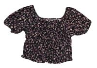 Černo-starorůžová květovaná plisovaná crop halenka George
