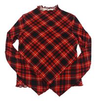 Červeno-černo-bílé kárované žebrované crop triko H&M