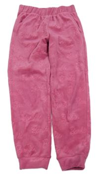 Fuchsiové plyšové tepláky s nápisy - Barbie