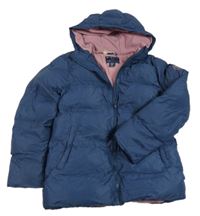 Tmavomodrá šusťáková zimní bunda s kapucí Pocopiano