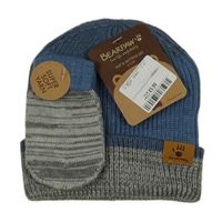 Nové - 2set - Modro-šedá žebrovaná pletená čepice + rukavice