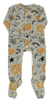 Světlešedý plyšový overal s duchy a dýněmi