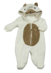 Smetanovo-hnědá chlupatá podšitá kombinéza s kapucí - ovce Early Days