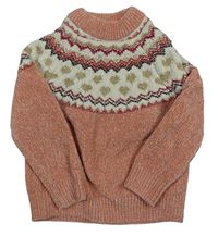 Starorůžovo-béžový žinylkový svetr se vzorem C&A