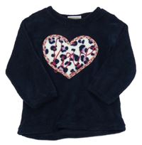 Tmavomodrá chlupatá mikina se srdcem