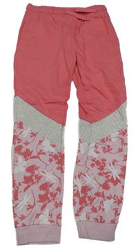 Růžovo-světlešedé tepláky s květinami a vážkami Kids