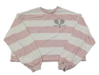 Růžovo-pudrová pruhovaná crop mikina s tenisovými raketami H&M