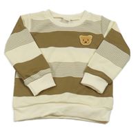 Béžovo-hnědá pruhovaná mikina s medvědem