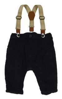 Tmavomodré manšestrové podšité kalhoty s kšandami Next